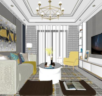 北欧客餐厅SU模型下载_sketchup草图大师SKP模型