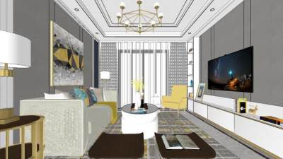 北欧客餐厅SU模型下载_sketchup草图大师SKP模型