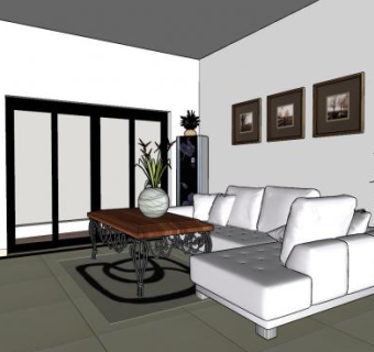 现代家装组合客厅SU模型下载_sketchup草图大师SKP模型