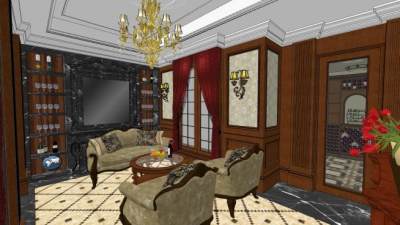 欧式古典酒庄品酒室SU模型下载_sketchup草图大师SKP模型