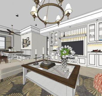 美式客餐厅SU模型下载_sketchup草图大师SKP模型