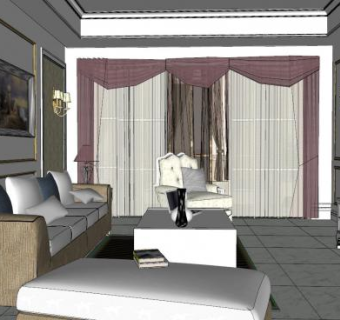 现代美式客餐厅SU模型下载_sketchup草图大师SKP模型