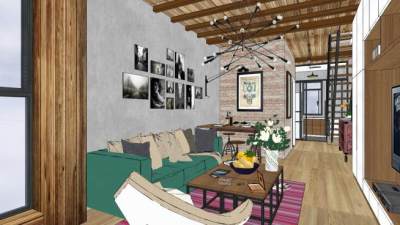 工业风客餐厅SU模型下载_sketchup草图大师SKP模型