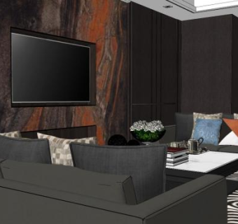 简约现代风客厅SU模型下载_sketchup草图大师SKP模型