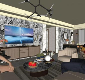 现代简约风客厅设计sketchup模型下载_sketchup草图大师SKP模型