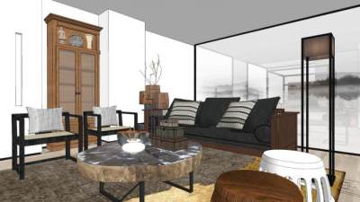 中式客厅餐厅SU模型下载_sketchup草图大师SKP模型
