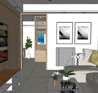 现代客厅卧室SU模型下载_sketchup草图大师SKP模型