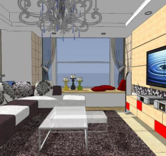 现代简欧客厅餐厅SU模型下载_sketchup草图大师SKP模型