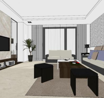 现代高级灰客厅SU模型下载_sketchup草图大师SKP模型