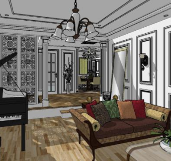 轻奢简欧客厅SU模型下载_sketchup草图大师SKP模型