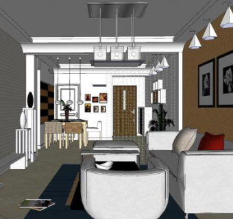 现代简约室内客厅设计SU模型下载_sketchup草图大师SKP模型