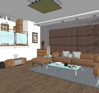 现代简约复式客厅SU模型下载_sketchup草图大师SKP模型