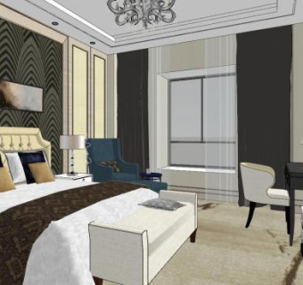 新欧式酒店客房SU模型下载_sketchup草图大师SKP模型