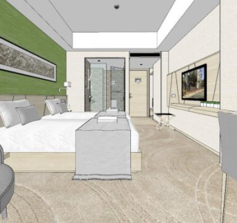 现代酒店双人客房设计SU模型下载_sketchup草图大师SKP模型