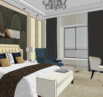 欧式酒店客房设计SU模型下载_sketchup草图大师SKP模型