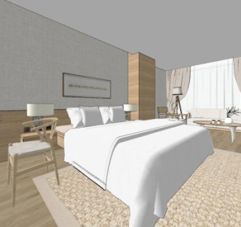 现代港式酒店客房SU模型下载_sketchup草图大师SKP模型