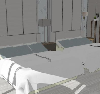 现代酒店双人客房SU模型下载_sketchup草图大师SKP模型