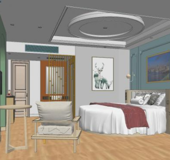 现代北欧风酒店客房SU模型下载_sketchup草图大师SKP模型