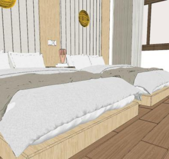 现代酒店双人房间SU模型下载_sketchup草图大师SKP模型