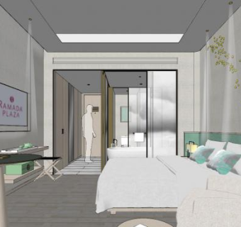 北欧风酒店客房SU模型下载_sketchup草图大师SKP模型