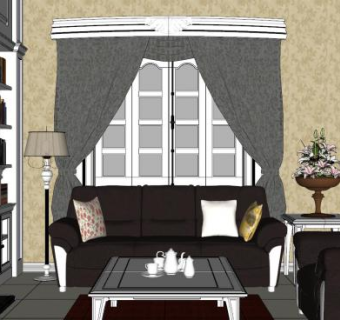 简欧风客厅设计SU模型下载_sketchup草图大师SKP模型