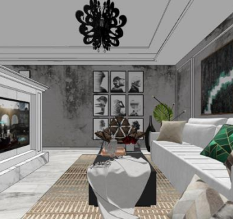 北欧家装组合客厅SU模型下载_sketchup草图大师SKP模型