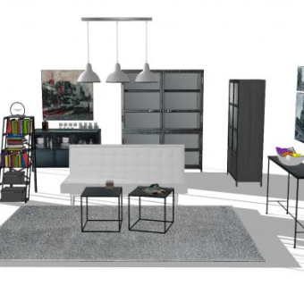 现代客厅软装装饰SU模型下载_sketchup草图大师SKP模型