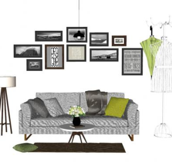 北欧风客厅家具组合SU模型下载_sketchup草图大师SKP模型