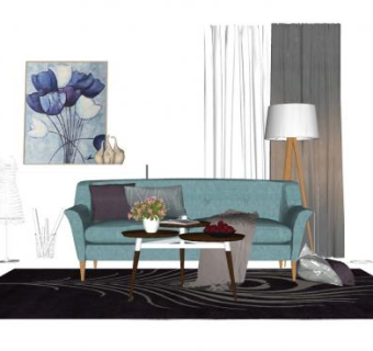 北欧客厅软装SU模型下载_sketchup草图大师SKP模型