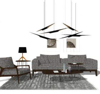 极简风格客厅软装SU模型下载_sketchup草图大师SKP模型