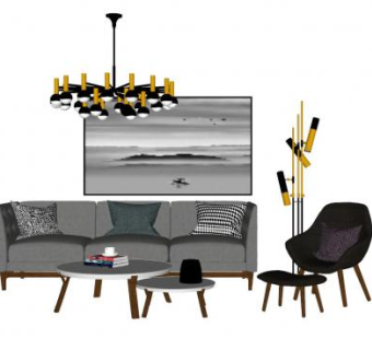 客厅家具组合北欧风SU模型下载_sketchup草图大师SKP模型