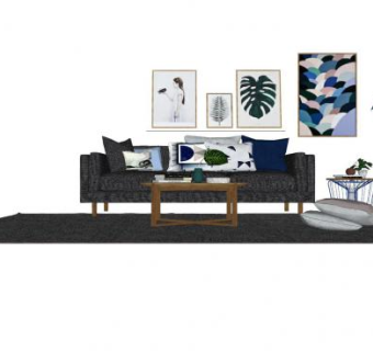 北欧客厅组合软装设计SU模型下载_sketchup草图大师SKP模型