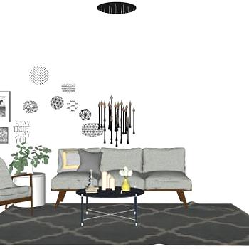 现代北欧客厅组合SU模型下载_sketchup草图大师SKP模型