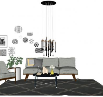 现代北欧客厅组合SU模型下载_sketchup草图大师SKP模型