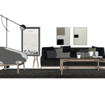 北欧简欧风客厅组合SU模型下载_sketchup草图大师SKP模型