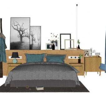 北欧卧室家具组合SU模型下载_sketchup草图大师SKP模型