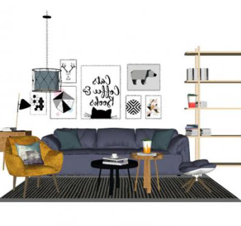 现代简约欧式客厅组合SU模型下载_sketchup草图大师SKP模型