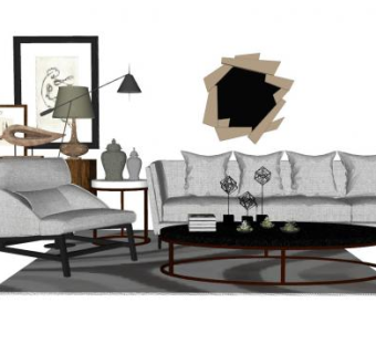 现代北欧客厅软装组合SU模型下载_sketchup草图大师SKP模型