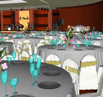 现代中式酒店宴会厅SU模型下载_sketchup草图大师SKP模型