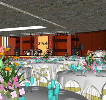 现代酒店音乐宴会厅SU模型下载_sketchup草图大师SKP模型