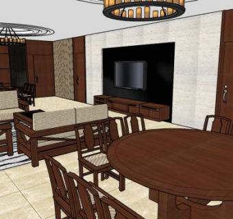现代中式酒店餐厅SU模型下载_sketchup草图大师SKP模型