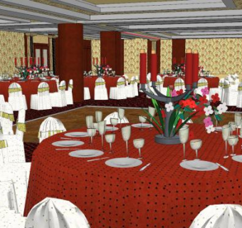 现代中式酒店宴会厅设计SU模型下载_sketchup草图大师SKP模型