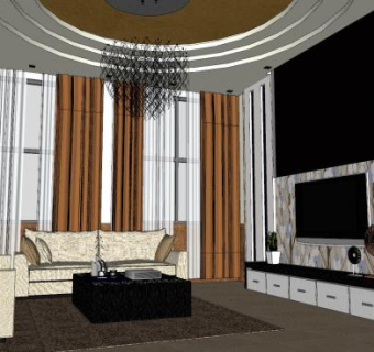 现代风格客厅设计SU模型下载_sketchup草图大师SKP模型