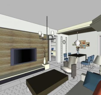 新中式风格家装客厅SU模型下载_sketchup草图大师SKP模型