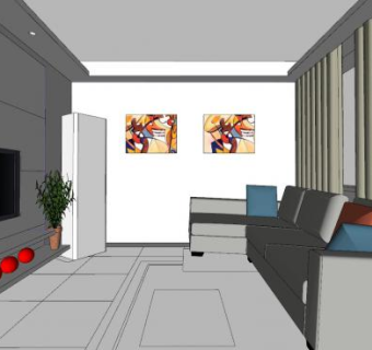 小美风客厅SU模型下载_sketchup草图大师SKP模型