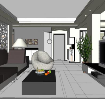 现代简约风客厅家装SU模型下载_sketchup草图大师SKP模型