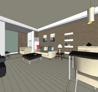 小美风简约客厅SU模型下载_sketchup草图大师SKP模型