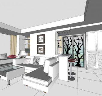 现代客厅家装SU模型下载_sketchup草图大师SKP模型