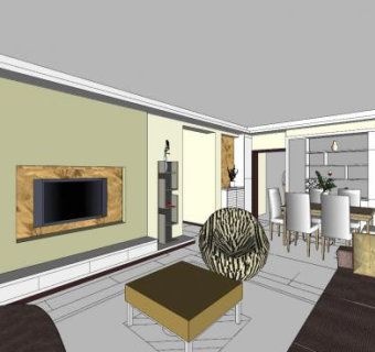 新中式客厅家装SU模型下载_sketchup草图大师SKP模型