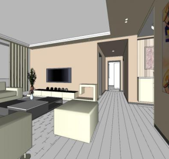 现代简约室内客厅家装SU模型下载_sketchup草图大师SKP模型